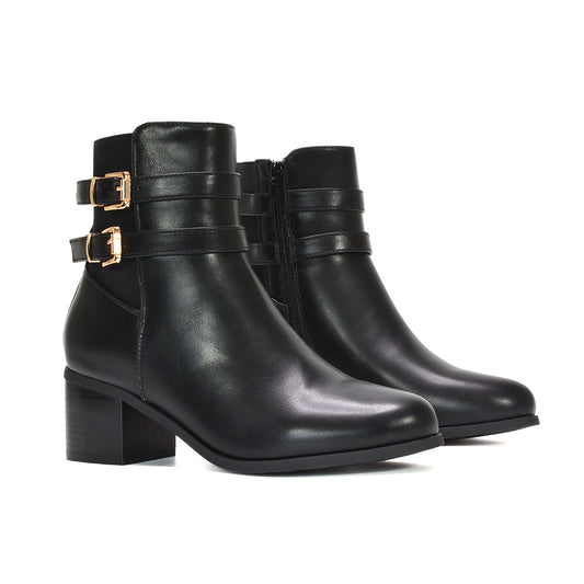 black ankle boots, Black ankle boots with gold buckles, Women's ankle boots, wide fit boots, wide fit ankle boots, wide fit boots for women
