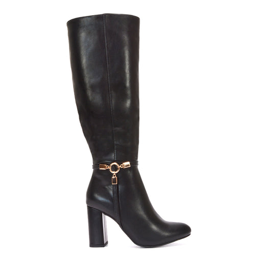 Date night boots for women, Affordable block heel fashion boots, Faux leather high heel boots, Tall black heeled boots