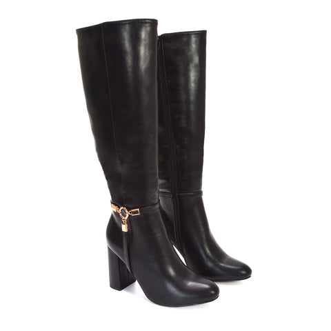Smooth finish tall heel boots, black knee high boots, long boots, knee high boots