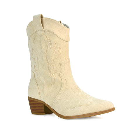 Mid Block Heel Boots, Block Heel Western Boots, Western Ankle Boots, Beige Cowboy Boots, Boots For Festivals