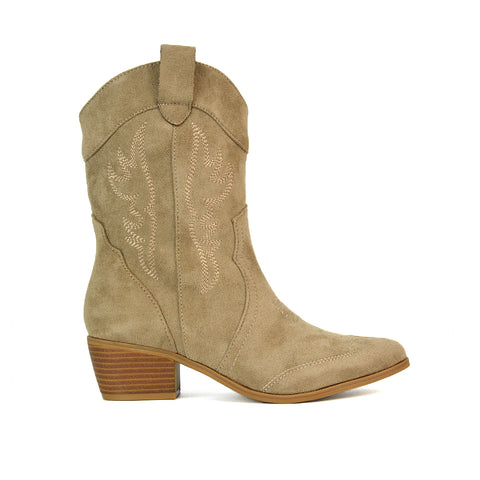 Womens Taupe Boots, Slip On Cowboy Boots, Taupe Festival Shoes, Taupe Western Ankle Boots, Western Ankle Boots, coachella, coachella outfits, coachella boots