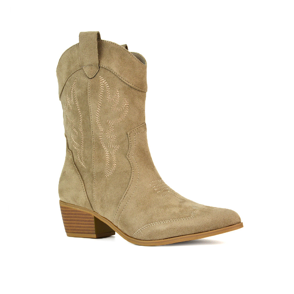 Festival Shoes, Taupe Heeled Boots, Slip On Boots, Womens's Festival Boots, Heeled Cowboy Boots