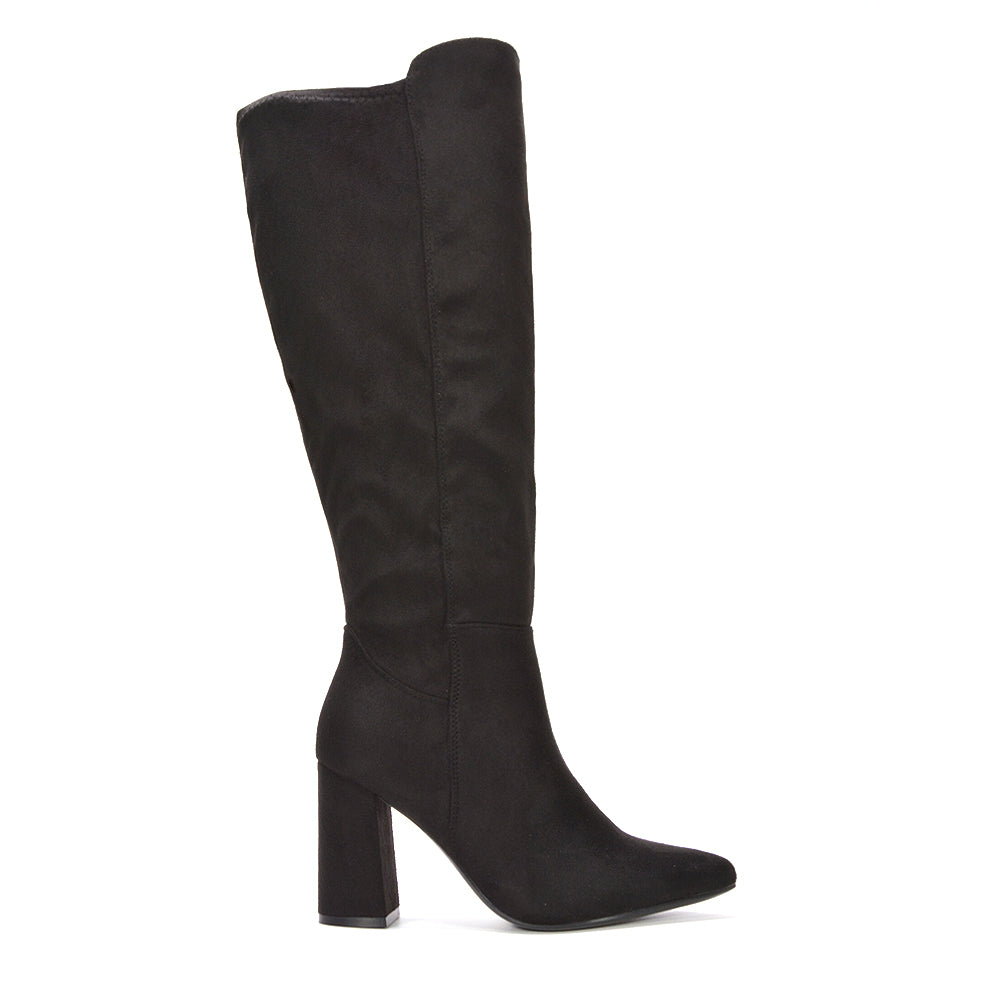 black knee high boots, wide leg boots, wide calf boots, elegant black knee high boots for women, black boots for work and office wear, black boots for winter 2025, women’s knee high boots, elegant knee high boots with block heel, dress boots for office wear, zip-up knee boots, winter 2025 women’s boots