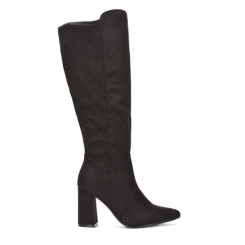 black knee high boots, wide leg boots, wide calf boots, elegant black knee high boots for women, black boots for work and office wear, black boots for winter 2025, women’s knee high boots, elegant knee high boots with block heel, dress boots for office wear, zip-up knee boots, winter 2025 women’s boots