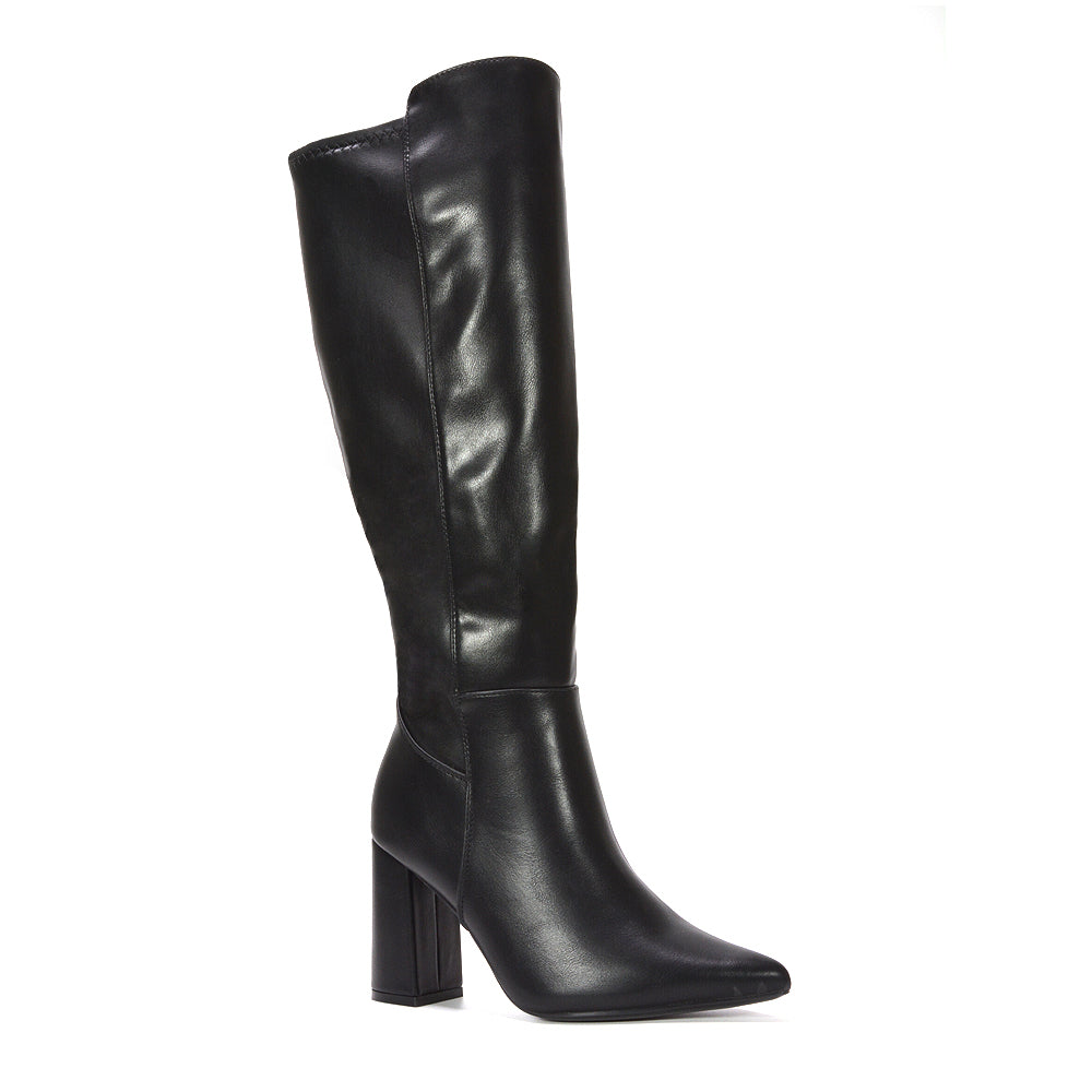 black knee high boots, wide leg boots, wide calf boots, elegant black knee high boots for women, black boots for work and office wear, black boots for winter 2025, women’s knee high boots, elegant knee high boots with block heel, dress boots for office wear, zip-up knee boots, winter 2025 women’s boots