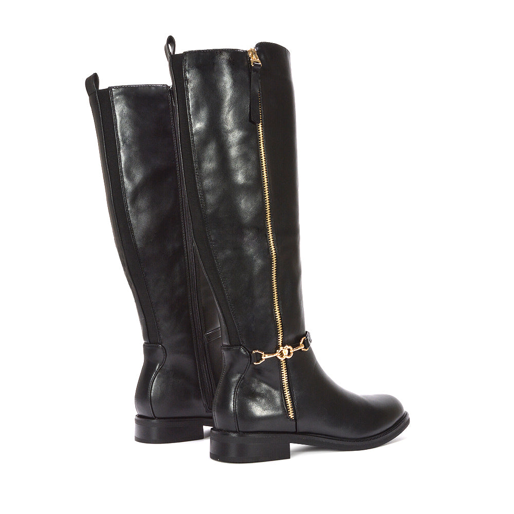 winter boots, autumn boots, Faux leather knee-high boots, Elegant black boots with side zip, Black boots for winter outfits