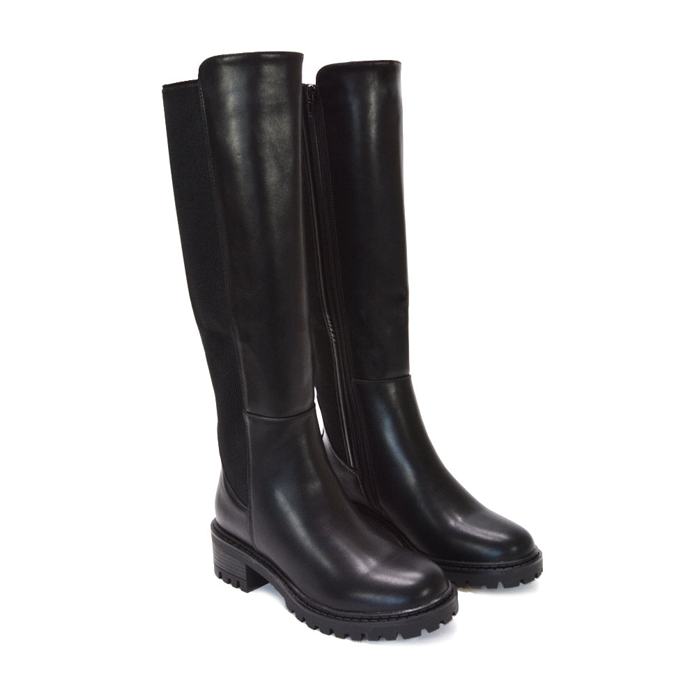 winter boots, black winter boots, comfortable knee high bots, chunky boots