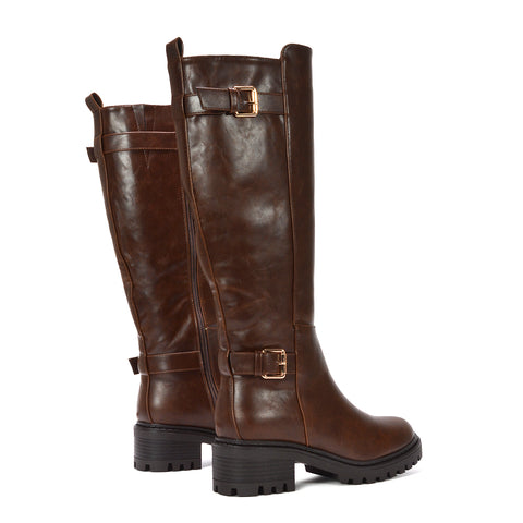 brown knee high boots, women’s brown knee high boots for fall, brown boots for fall fashion, rich brown leather-look boots, long boots, everyday boots, faux leather boots