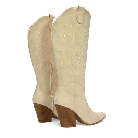 suede cowboy boots women, knee high western boots, knee high faux suede western boots, festival cowgirl boots, beige knee high boots