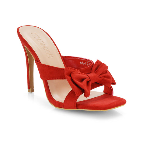 RED | XY London | bow strap heels in red,red heels ,sandal heels ,heeled mules,womens high heels