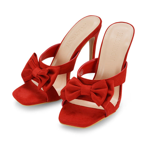 RED | XY London | bow strap heels in red,red heels ,sandal heels ,heeled mules,womens high heels