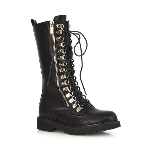 black | XY London | Black Lace Up Boots,Black Mid Calf Boots,Black Biker Boots,Black Winter boots,Combat Boots,,