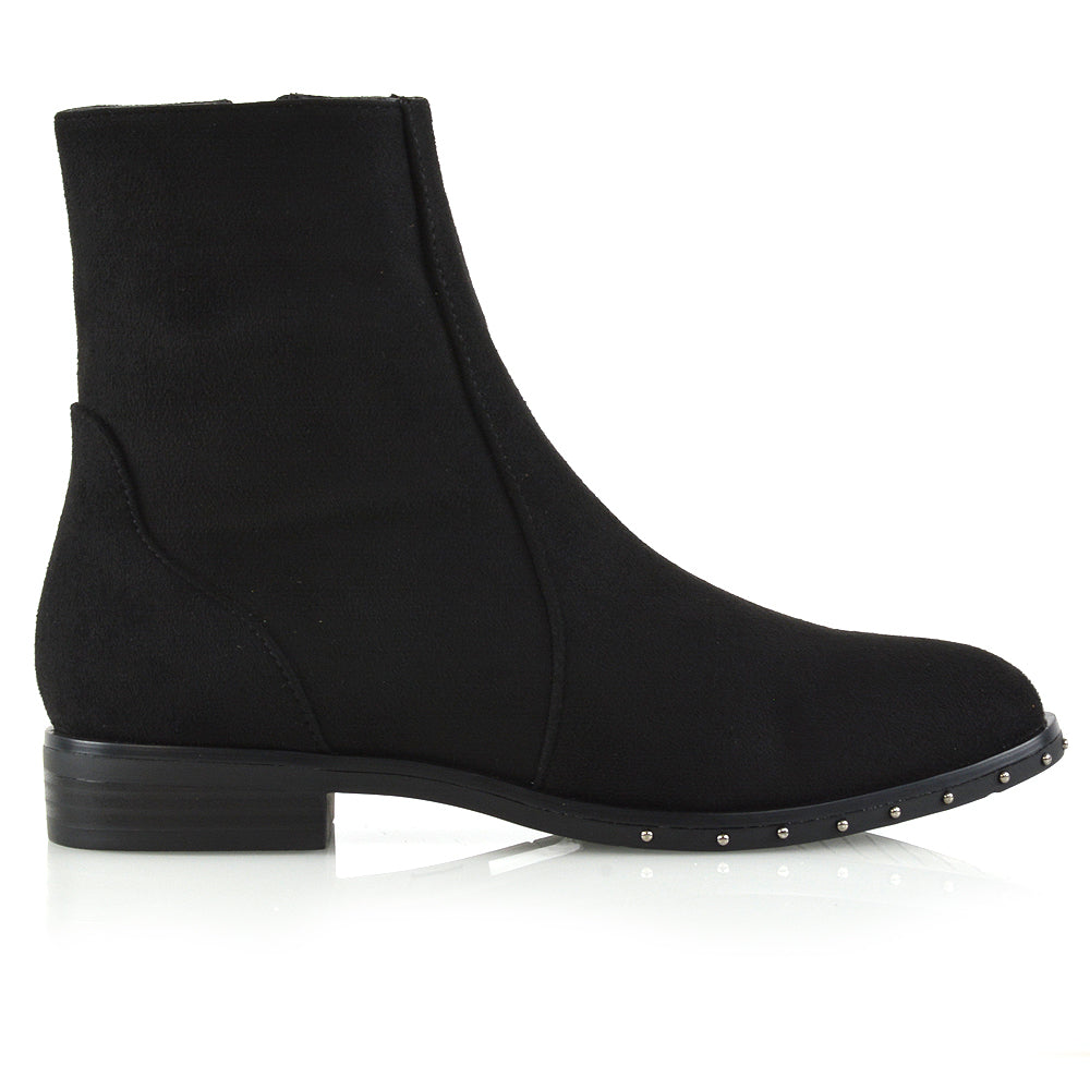 black faux suede | XY London | womans black faux suede ankle boots ,womans black faux suede studded ankle boots ,black faux suede studded ankle boots for ladies ,womans black faux suede flat boots