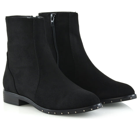 black faux suede | XY London | womans black faux suede ankle boots ,womans black faux suede studded ankle boots ,black faux suede studded ankle boots for ladies ,womans black faux suede flat boots