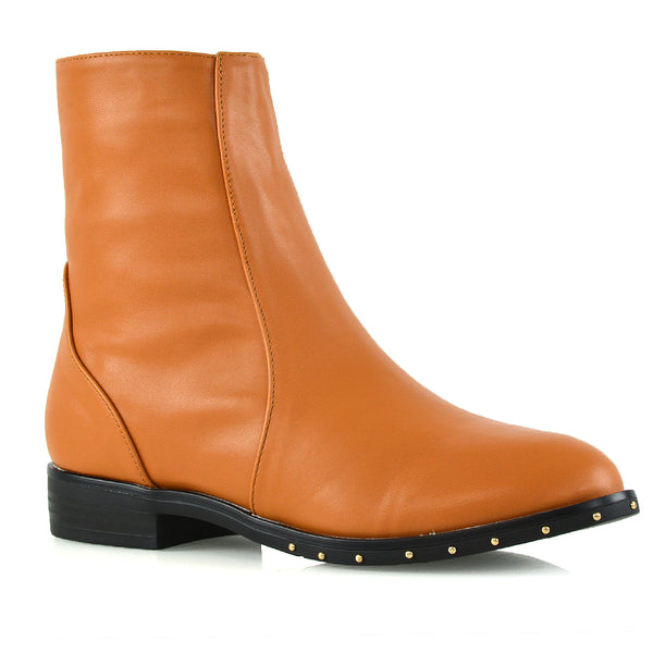 NYANE DIAMANTE STUDDED ZIP UP FLAT LOW HEEL ANKLE BOOT SYNTHETIC LEATHER