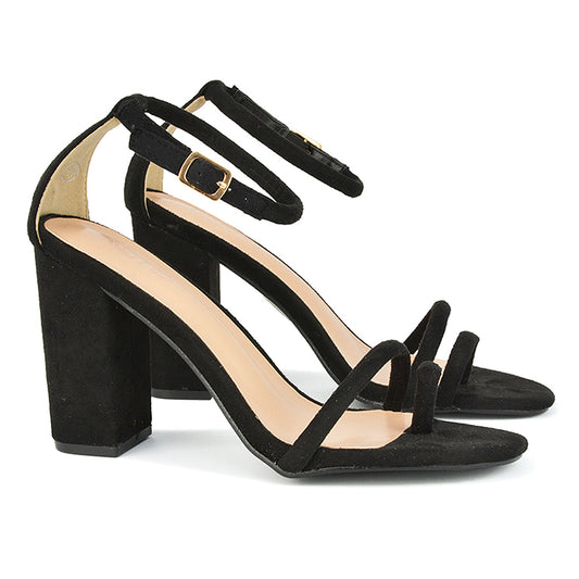 black faux suede | XY London | Black Block Heels,Black Heels,Black Strappy Heels,Black Toe Loop Heels,Black High Heels
