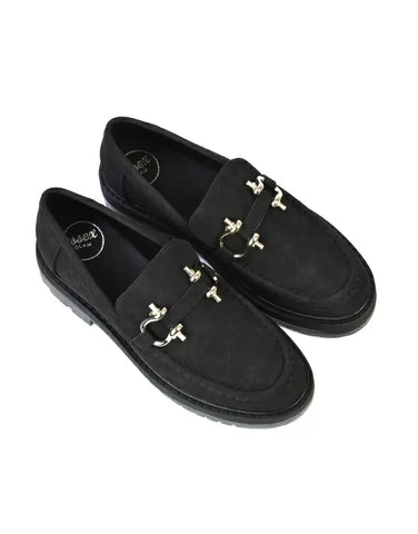 black faux suede | XY London | black loafers,black chunky loafers,black school shoes,black back to school shoes,black flat shoes