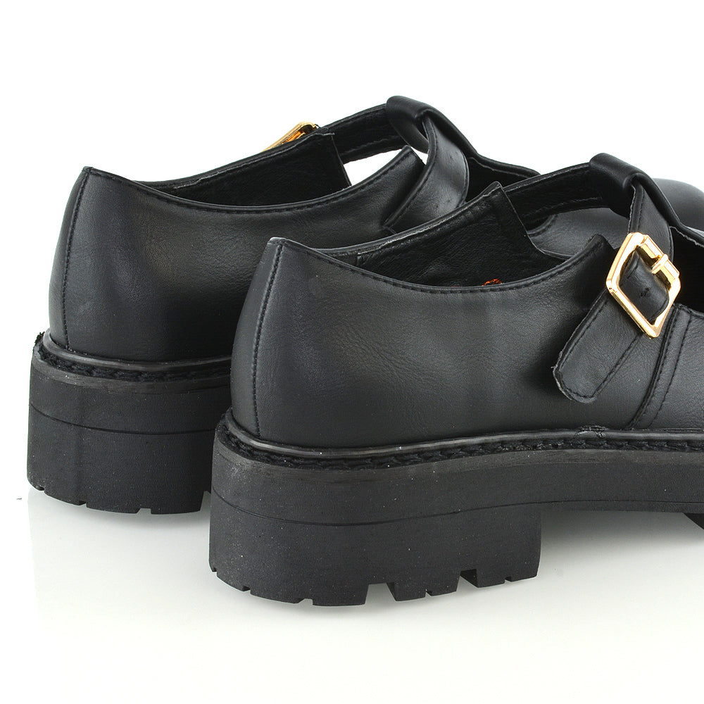 black synthetic leather | XY London | chunky sole shoes,brogues in black,black school shoes,black work shoes