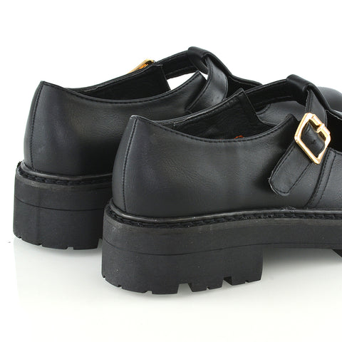 black synthetic leather | XY London | chunky sole shoes,brogues in black,black school shoes,black work shoes