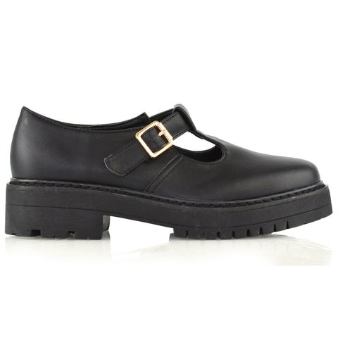 black synthetic leather | XY London | chunky sole shoes,brogues in black,black school shoes,black work shoes