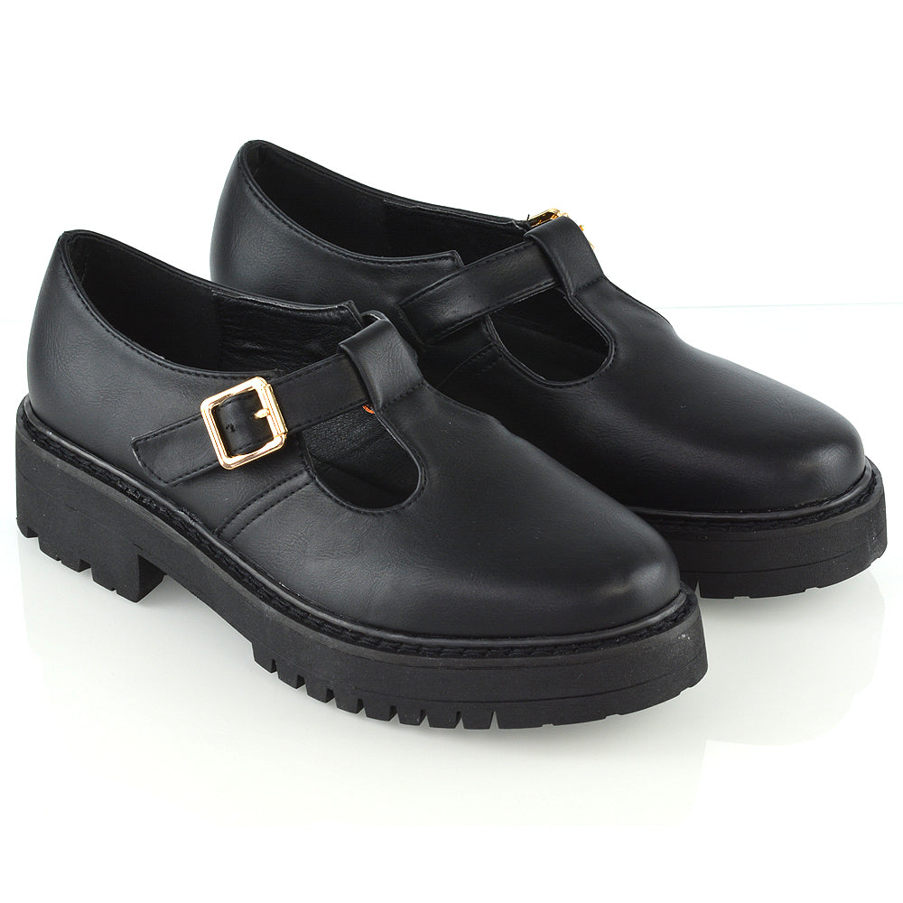 black synthetic leather | XY London | chunky sole shoes,brogues in black,black school shoes,black work shoes