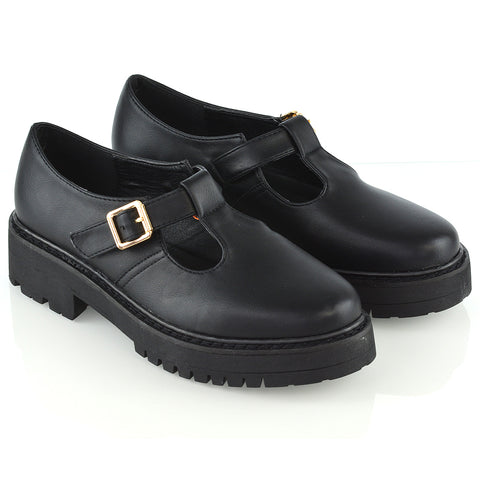 black synthetic leather | XY London | chunky sole shoes,brogues in black,black school shoes,black work shoes