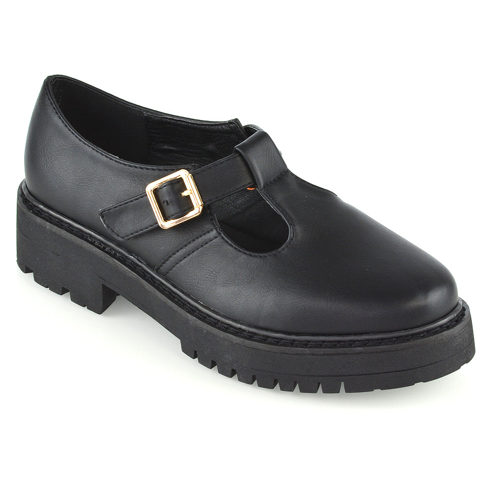 black synthetic leather | XY London | chunky sole shoes,brogues in black,black school shoes,black work shoes