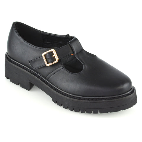 black synthetic leather | XY London | chunky sole shoes,brogues in black,black school shoes,black work shoes