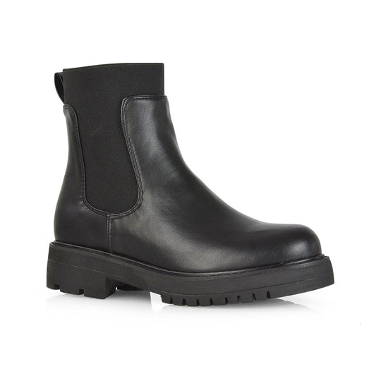black synthetic leather | XY London | block heel boots,chunky sole boots,ladies ankle boots,womens boots online,black pu boots,