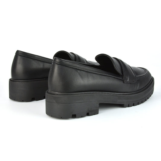 black synthetic leather | XY London | Black School Shoes,Black Loafers,Black Slip On Shoes,Black Work Shoes,Black Chunky Loafers,Black Platform Shoes,