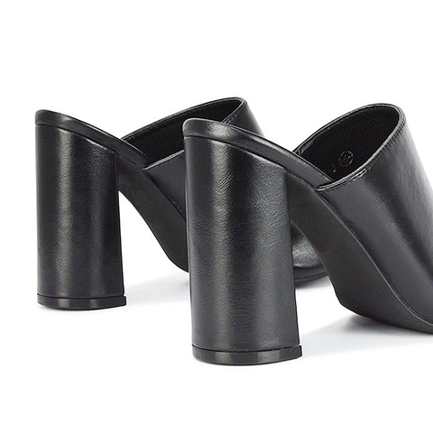 black synthetic leather | XY London | Black Mules,Black Strappy Heels,Black Block Heels,Black Block High Heels,Black Block Heels