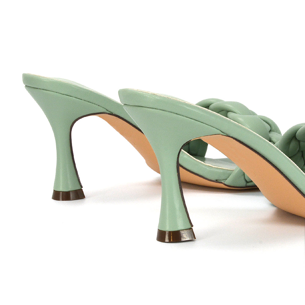 mint | XY London | Mint Heels,Mint Mules,Mint Square Toe Heels,Mint Mules,Mint Strappy Heels,Woven Strap Sandals,woven heels, high heels, green shoes, green heels,green shoes