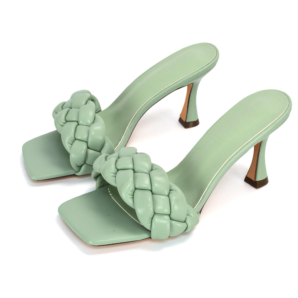 mint | XY London | Mint Heels,Mint Mules,Mint Square Toe Heels,Mint Mules,Mint Strappy Heels,Woven Strap Sandals,woven heels, high heels, green shoes, green heels,green shoes