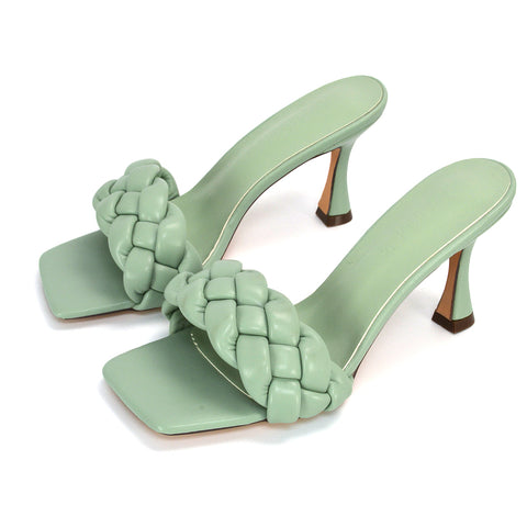 mint | XY London | Mint Heels,Mint Mules,Mint Square Toe Heels,Mint Mules,Mint Strappy Heels,Woven Strap Sandals,woven heels, high heels, green shoes, green heels,green shoes