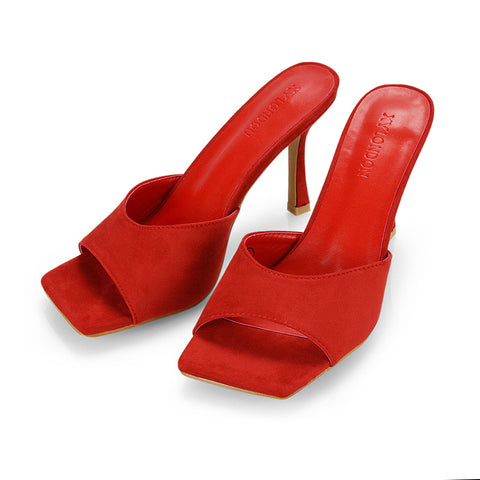 mustard | XY London | mustard faux suede,ladies high heels,heeled mules,square toe heels,high heel sandals in mustard