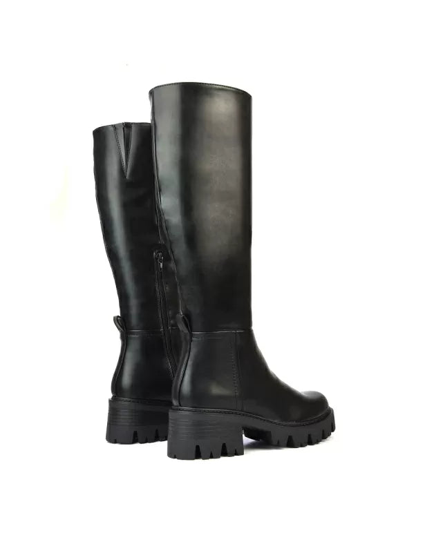 black | XY London | black boots,black biker boots,black knee high boots,black knee high biker boots,black chunky boots