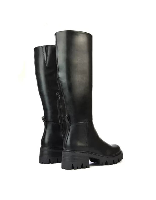 black | XY London | black boots,black biker boots,black knee high boots,black knee high biker boots,black chunky boots
