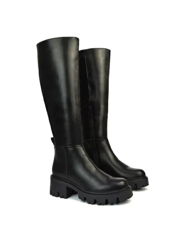 black | XY London | black boots,black biker boots,black knee high boots,black knee high biker boots,black chunky boots
