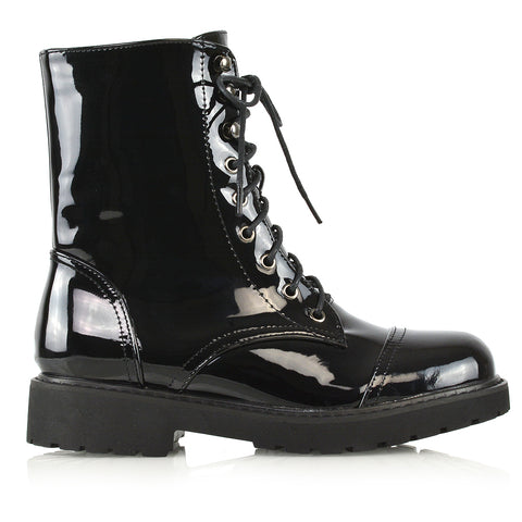 black patent | XY London | ankle boots,boots,biker boots,lace up boots,combat boots,patent boots,zip up boots