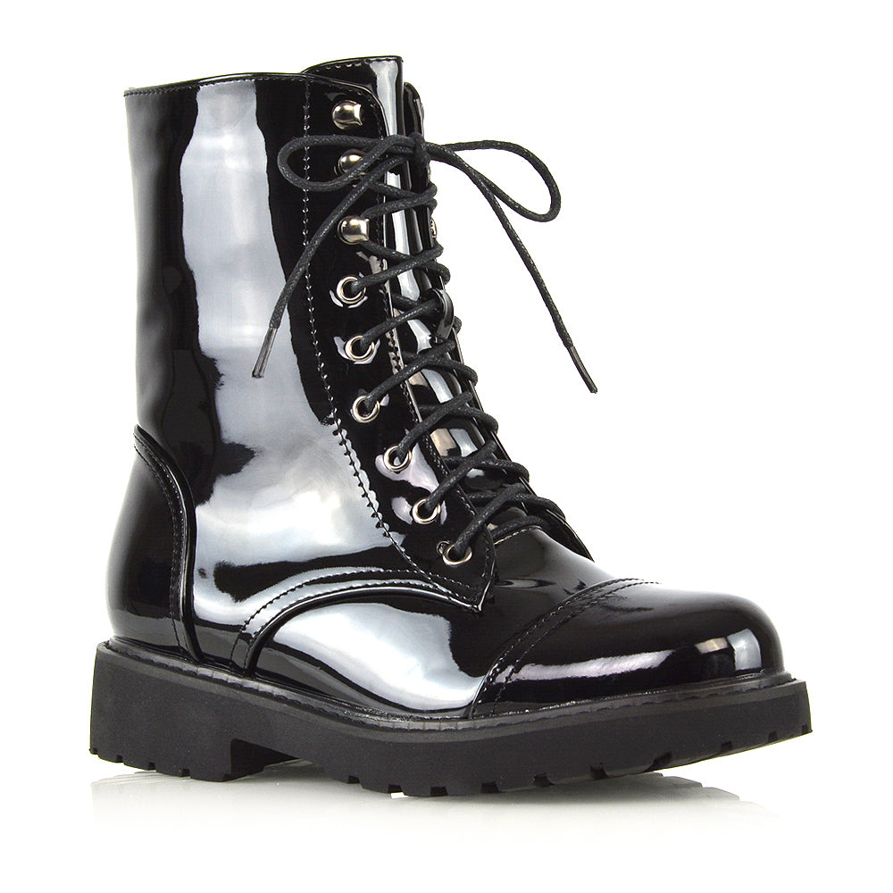 black patent | XY London | ankle boots,boots,biker boots,lace up boots,combat boots,patent boots,zip up boots