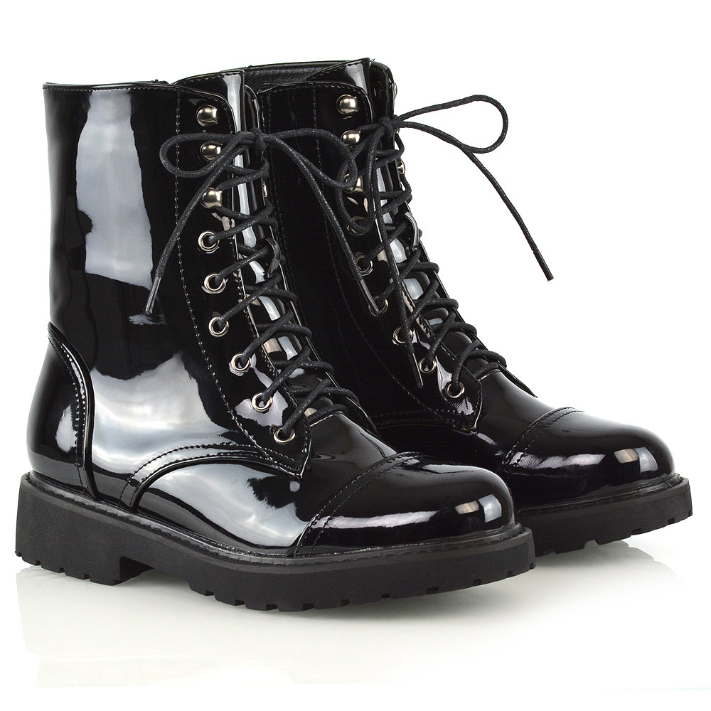 black patent | XY London | ankle boots,boots,biker boots,lace up boots,combat boots,patent boots,zip up boots