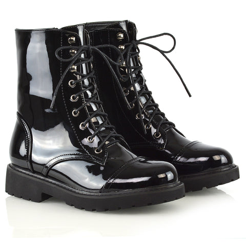 black patent | XY London | ankle boots,boots,biker boots,lace up boots,combat boots,patent boots,zip up boots