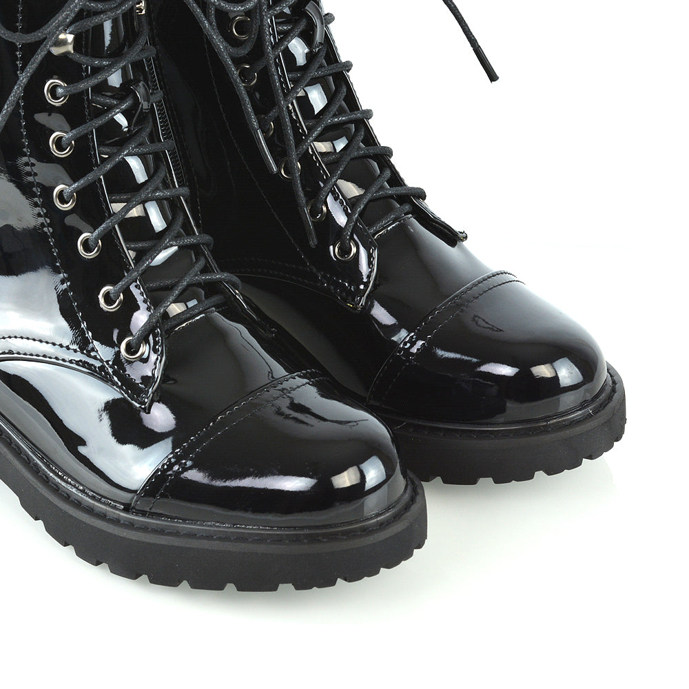 black patent | XY London | ankle boots,boots,biker boots,lace up boots,combat boots,patent boots,zip up boots