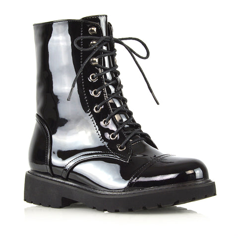 black patent | XY London | ankle boots,boots,biker boots,lace up boots,combat boots,patent boots,zip up boots