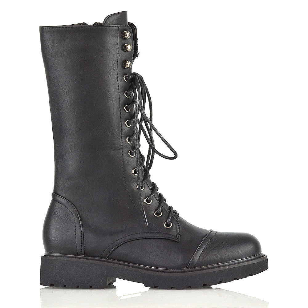 black patent | XY London | knee high combat boots,lace up boots in black,chunky sole military boots,womens boots online,Essex glam,