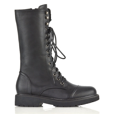 black patent | XY London | knee high combat boots,lace up boots in black,chunky sole military boots,womens boots online,Essex glam,