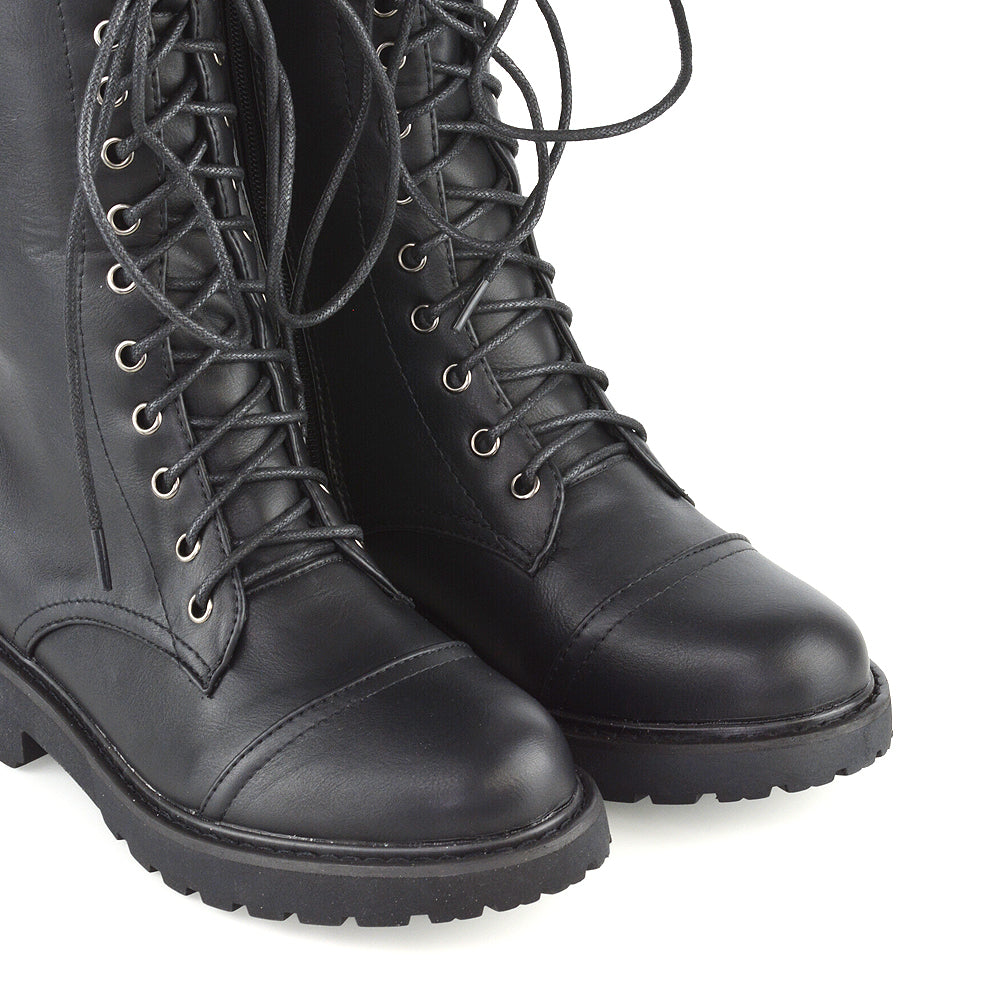 black croc | XY London | animal print boots,chunky biker boots,military boots,knee high combat boots,high boots in black croc