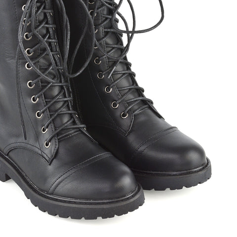 black croc | XY London | animal print boots,chunky biker boots,military boots,knee high combat boots,high boots in black croc
