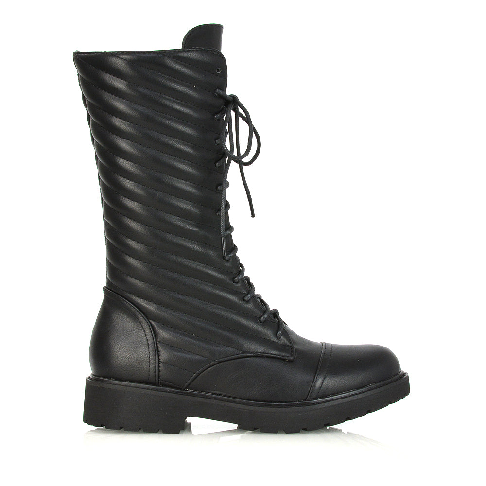 black patent | XY London | Padded Boots,Lace Up Boots,Combat Boots,Flat Boots,Ankle Boots