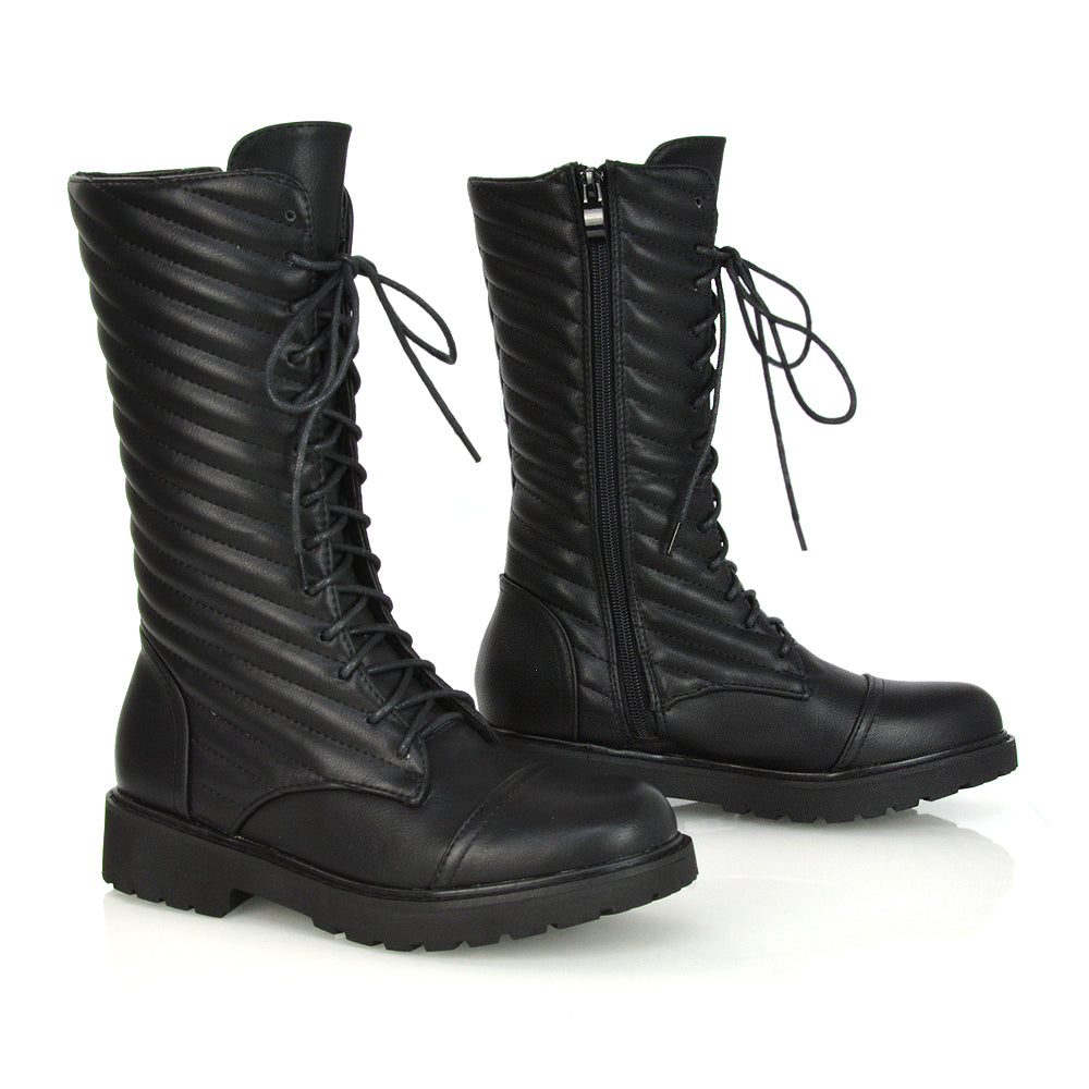 black synthetic leather | XY London | Black Padded Boots,Black Combat Boots,Black Ankle Boots,Black Boots,Ladies Black Boots